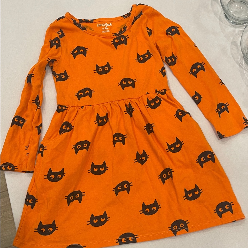 Cat & Jack Halloween Pumpkin Dresses- set of TWO Orange 4/5T - Picture 4 of 16